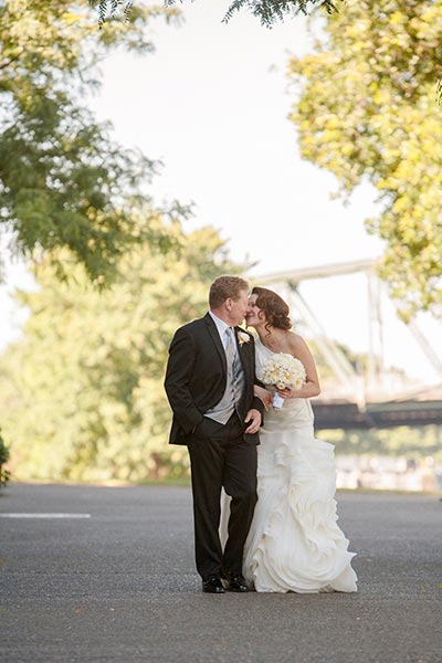 Couple kissing at wedding